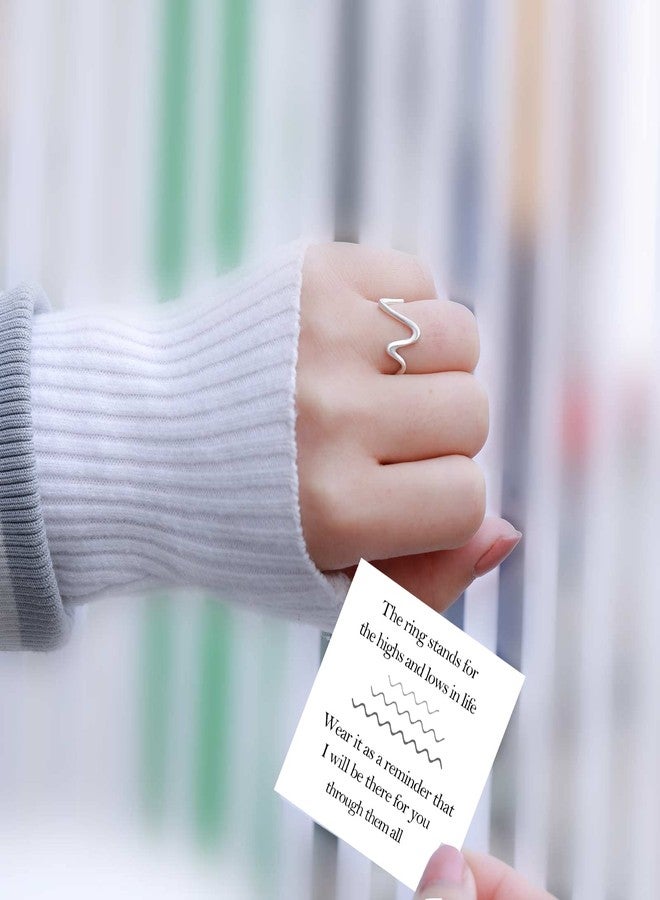 Qings Highs and Lows Ring - Sterling Silver Inspirational Up and Down Rings for Daughter Friends Adjustable Open Stackable Band Knuckle Rings Wraparound Wave CZ Zig Zag Jewelry Gifts - Image 2