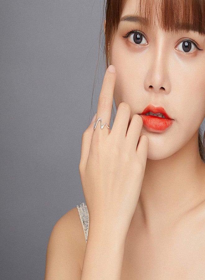 Qings Highs and Lows Ring - Sterling Silver Inspirational Up and Down Rings for Daughter Friends Adjustable Open Stackable Band Knuckle Rings Wraparound Wave CZ Zig Zag Jewelry Gifts - Image 3