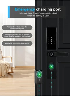أتومن قفل ذكي، قفل باب ذكي بمقبض، قفل باب WiFi مع التحكم عبر تطبيق Tuya، أقفال أبواب بلوحة مفاتيح، كلمة مرور مضادة للتطفل، قفل تلقائي وفتح بلمسة واحدة، اللون: أسود، مزلاج 6068 (X2MLJ)  - Image 5