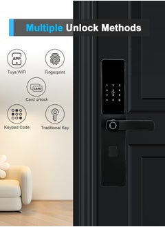 أتومن قفل ذكي، قفل باب ذكي بمقبض، قفل باب WiFi مع التحكم عبر تطبيق Tuya، أقفال أبواب بلوحة مفاتيح، كلمة مرور مضادة للتطفل، قفل تلقائي وفتح بلمسة واحدة، اللون: أسود، مزلاج 6068 (X2MLJ)  - Image 2