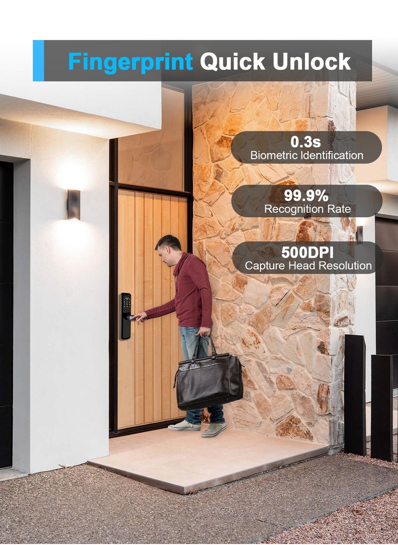 ATuMan - Smart Door Lock with Handle, WiFi Door Lock with Tuya APP Control, Door Locks with Keypads, Anti-Peeping Password, Auto Lock One Touch Unlock,Color black,6068 Mortise(X2MLJ) - Image 1