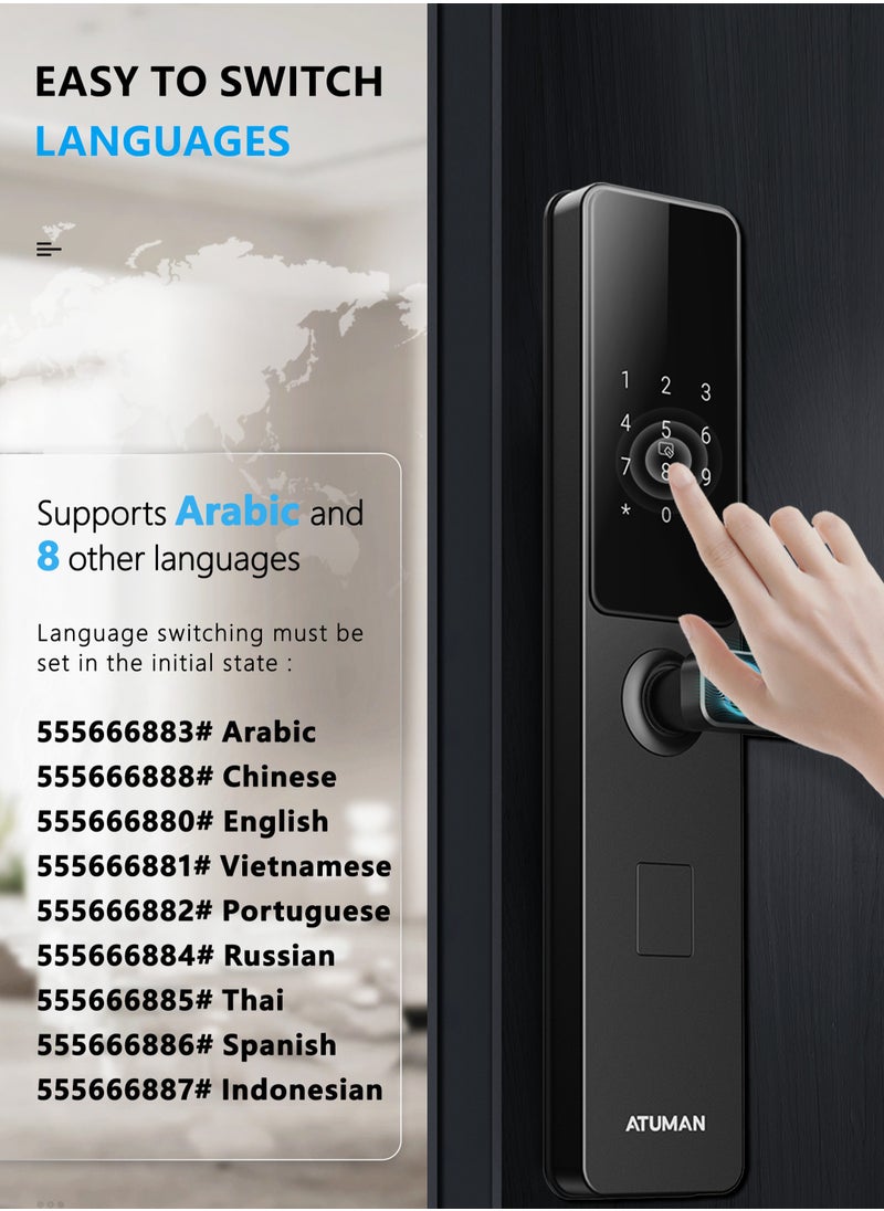 ATuMan Smart Door Lock with Handle, WiFi Door Lock with Tuya APP Control, Door Locks with Keypads, Anti-Peeping Password, Auto Lock One Touch Unlock,Color black,6068 Mortise(X2MLJ)  - Image 2