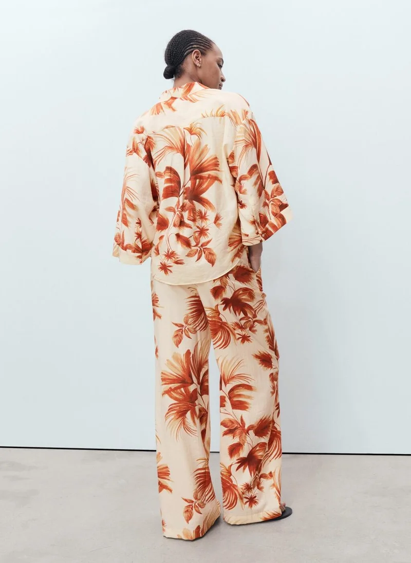 مانجو Flowing Palm-Tree Print Pants