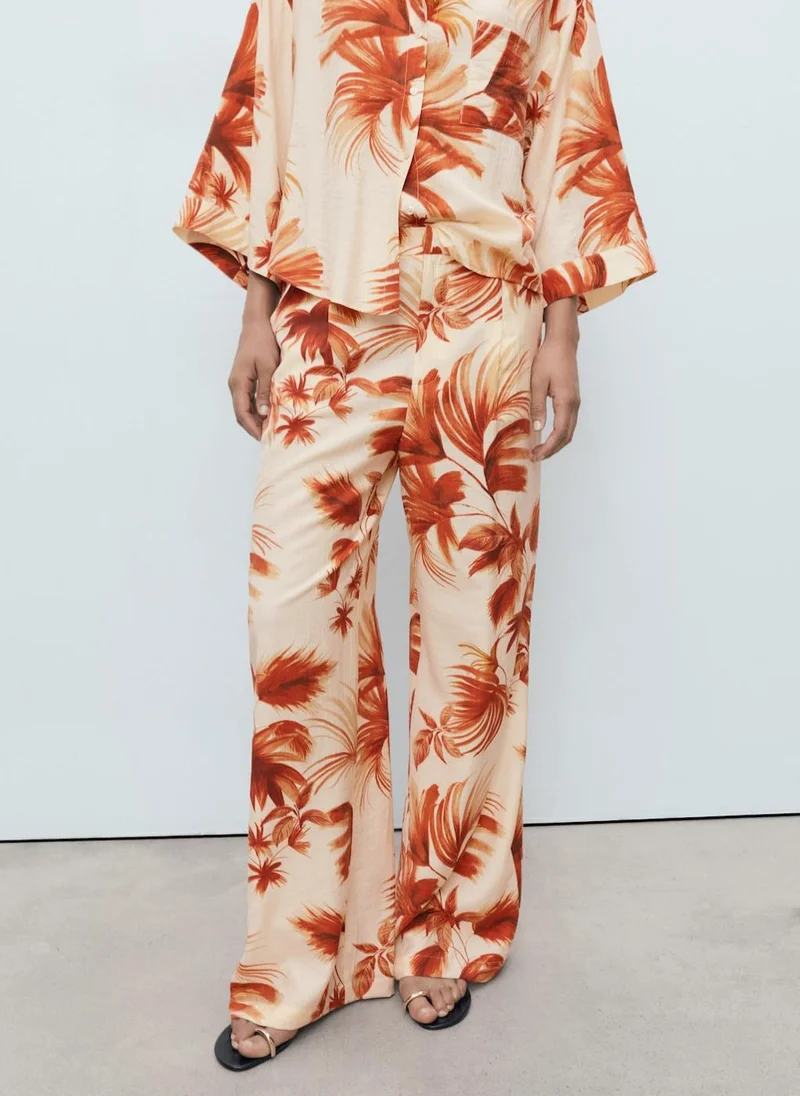 مانجو Flowing Palm-Tree Print Pants