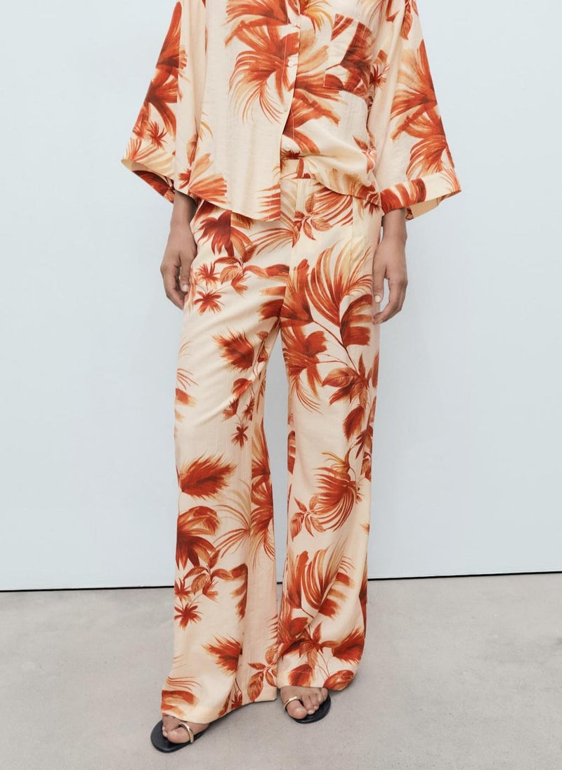 MANGO Flowing Palm-Tree Print Pants  - Image 1