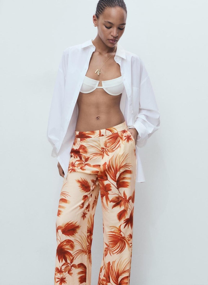 MANGO Flowing Palm-Tree Print Pants  - Image 4