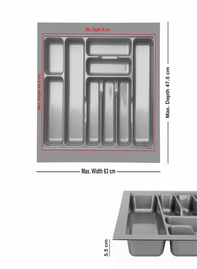 KEEPWELL Cutlery Trays For Kitchen Drawer Cutlery Storage Organizer Cutlery Tray For Modular Kitchen Basket (Grey, 25X18.7 Inch)(Polyvinyl Chloride) - Image 2
