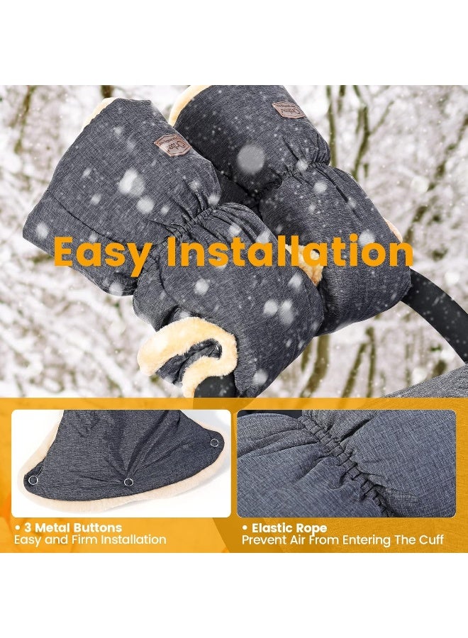 Orzbow Faux Sheepskin Gloves for Stroller, Universal Winter Anti-Freeze Stroller Mittens, Waterproof Warm Extra Thick HandMuff for Stroller Accessories, Dark Grey - Image 2