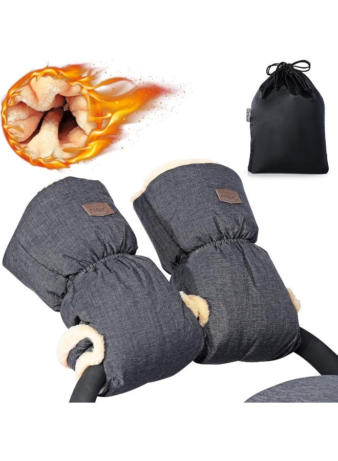 Orzbow Faux Sheepskin Gloves for Stroller, Universal Winter Anti-Freeze Stroller Mittens, Waterproof Warm Extra Thick HandMuff for Stroller Accessories, Dark Grey - Image 1