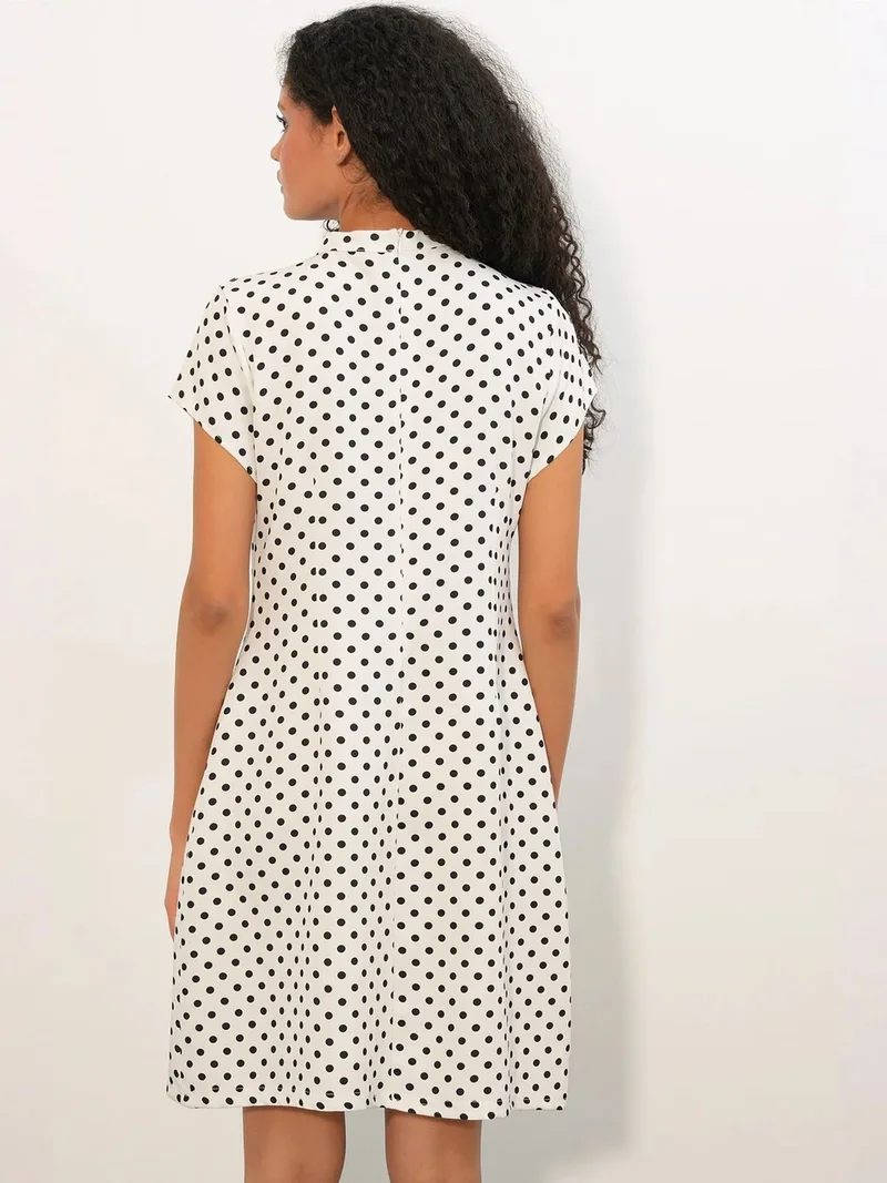 Big Dart Dusty White BDART Polka Dot A-Line Mini Dress With Bow for Women | Best Price UAE