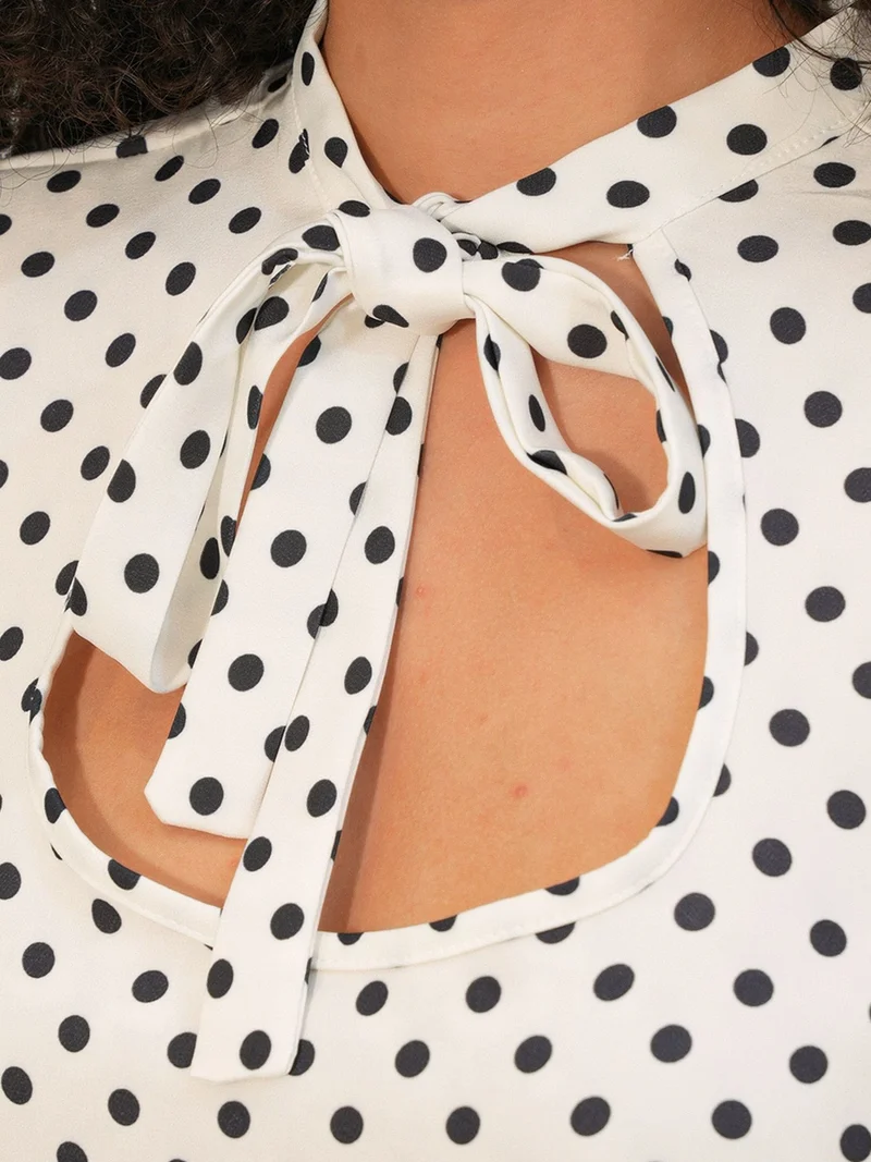 Big Dart Dusty White BDART Polka Dot A-Line Mini Dress With Bow for Women | Best Price UAE