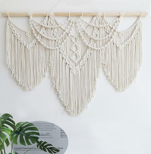 Achart Macrame Wall Hanging Large- Boho Wall Decor- large wall art- Wall Decor Living Room- Macrame Tapestry Boho Decor for Bedroom (Beige-Fringe) - Image 4