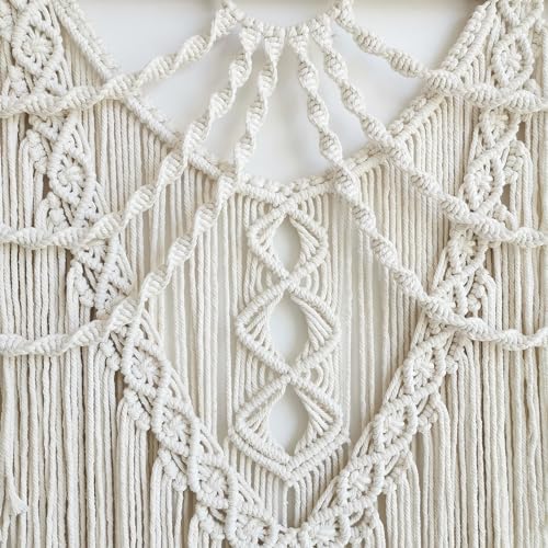 Achart Macrame Wall Hanging Large- Boho Wall Decor- large wall art- Wall Decor Living Room- Macrame Tapestry Boho Decor for Bedroom (Beige-Fringe) - Image 5