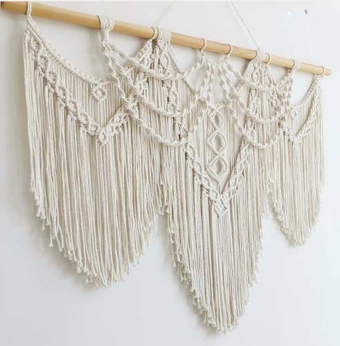 Achart Macrame Wall Hanging Large- Boho Wall Decor- large wall art- Wall Decor Living Room- Macrame Tapestry Boho Decor for Bedroom (Beige-Fringe) - Image 3