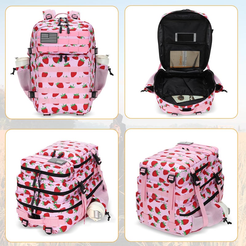 Lovelinks21 25L Tactical Military Backpack Small Travel Rucksack for Men and Women Assault Pack Bug Out Bag Molle Daypack Gym Backpack with Bottle Holder (Strawberry) - Image 3