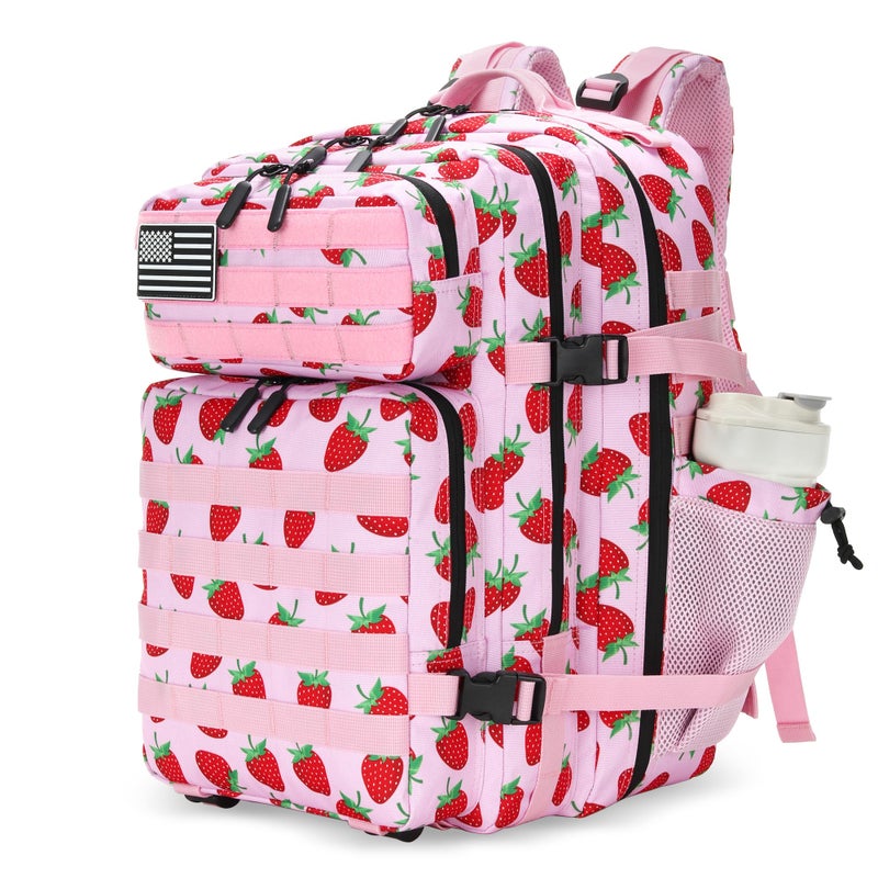 Lovelinks21 25L Tactical Military Backpack Small Travel Rucksack for Men and Women Assault Pack Bug Out Bag Molle Daypack Gym Backpack with Bottle Holder (Strawberry) - Image 1