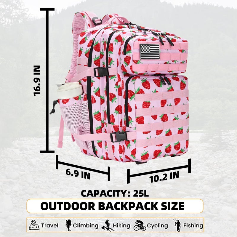 Lovelinks21 25L Tactical Military Backpack Small Travel Rucksack for Men and Women Assault Pack Bug Out Bag Molle Daypack Gym Backpack with Bottle Holder (Strawberry) - Image 2
