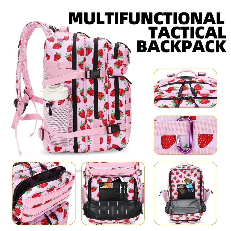Lovelinks21 25L Tactical Military Backpack Small Travel Rucksack for Men and Women Assault Pack Bug Out Bag Molle Daypack Gym Backpack with Bottle Holder (Strawberry) - Image 5