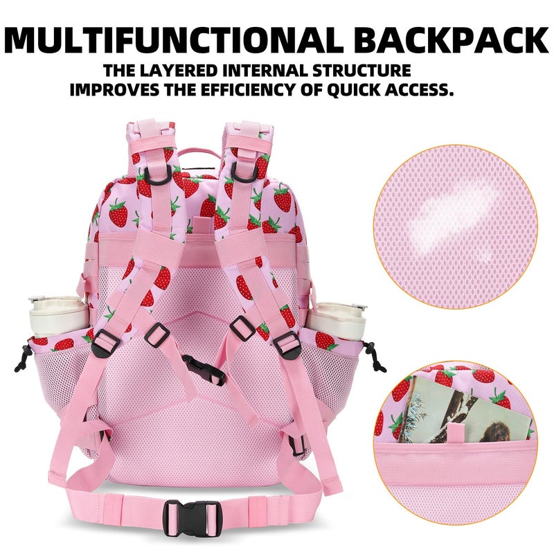 Lovelinks21 25L Tactical Military Backpack Small Travel Rucksack for Men and Women Assault Pack Bug Out Bag Molle Daypack Gym Backpack with Bottle Holder (Strawberry) - Image 4