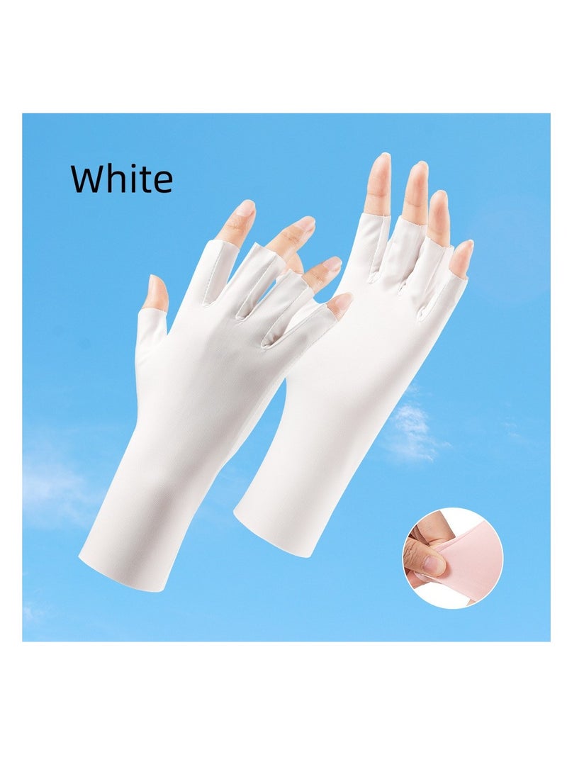 Generic Women's Sunscreen UV Protection Driving Gloves White  - Image 1