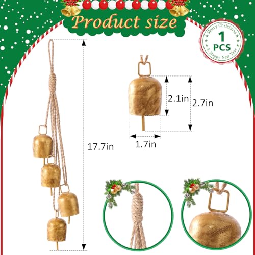 Hananona Gold Vintage Bells with Hanging Rope, Decorative Metal Cow Bells for Weddings, Parties, and Christmas DIY Wreaths, Home Decor (1) - Image 3