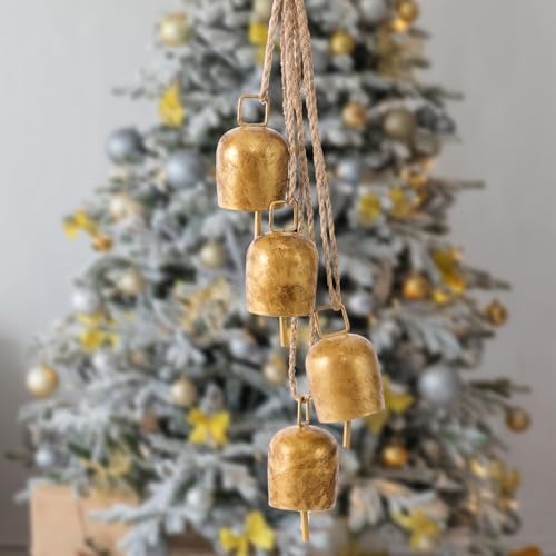 Hananona Gold Vintage Bells with Hanging Rope, Decorative Metal Cow Bells for Weddings, Parties, and Christmas DIY Wreaths, Home Decor (1) - Image 1