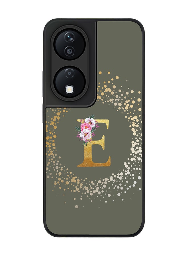 Stylizedd Rugged Black Edge Case for Honor X7b, Slim fit Case Thin Cover -  Custom Monogram Initial Letter Floral Pattern Alphabet - E  (Olive Green ) - Image 1