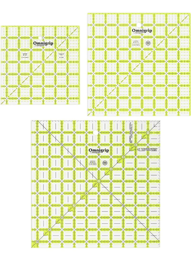 Omnigrid Dritz 65in 85in 105in Omnigrip Square Ruler Combo Pack 6 by 6 Stitched in Yarn Clear RN65105S  - Image 1