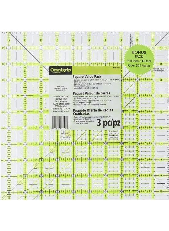 Omnigrid Dritz 65in 85in 105in Omnigrip Square Ruler Combo Pack 6 by 6 Stitched in Yarn Clear RN65105S  - Image 2