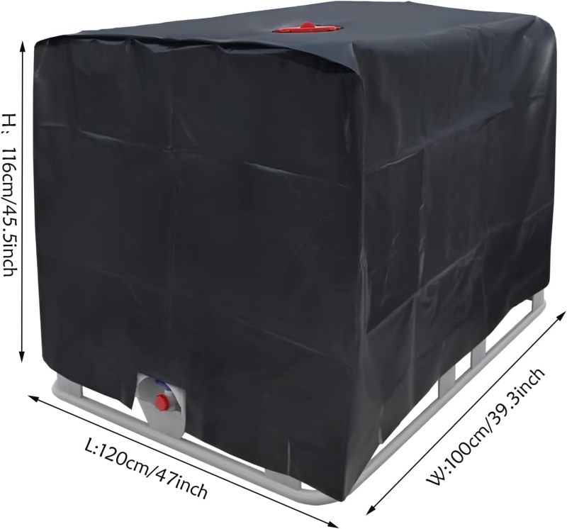 IBC Container Cover 120 X 100 X 116 Cm Black Waterproof Silver-Coated Uv Resistant Tarpaulin Cover - Tear-Resistant 210D Oxford Cloth Water Tank Cover for Outdoor Industrial Garden Storage - Image 2