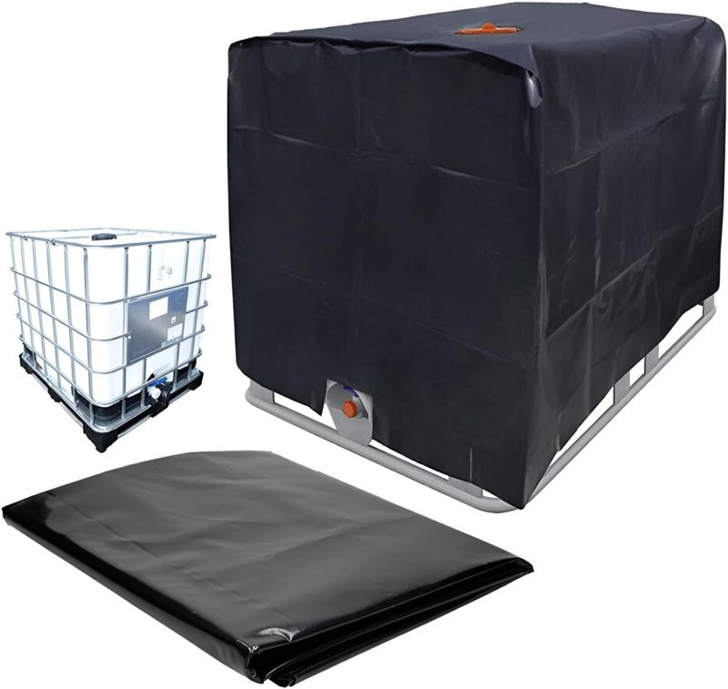 IBC Container Cover 120 X 100 X 116 Cm Black Waterproof Silver-Coated Uv Resistant Tarpaulin Cover - Tear-Resistant 210D Oxford Cloth Water Tank Cover for Outdoor Industrial Garden Storage - Image 1
