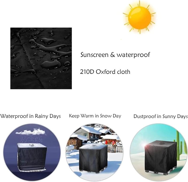 IBC Container Cover 120 X 100 X 116 Cm Black Waterproof Silver-Coated Uv Resistant Tarpaulin Cover - Tear-Resistant 210D Oxford Cloth Water Tank Cover for Outdoor Industrial Garden Storage - Image 4