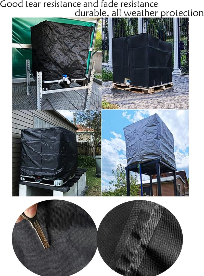 IBC Container Cover 120 X 100 X 116 Cm Black Waterproof Silver-Coated Uv Resistant Tarpaulin Cover - Tear-Resistant 210D Oxford Cloth Water Tank Cover for Outdoor Industrial Garden Storage - Image 5