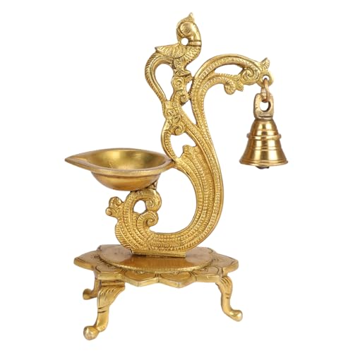 Kartique Brass Peacock-Theme Bell Diya (Gold_3 Inch X 5 Inch X 8 Inch) - Image 5
