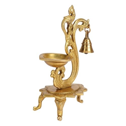 Kartique Brass Peacock-Theme Bell Diya (Gold_3 Inch X 5 Inch X 8 Inch) - Image 3