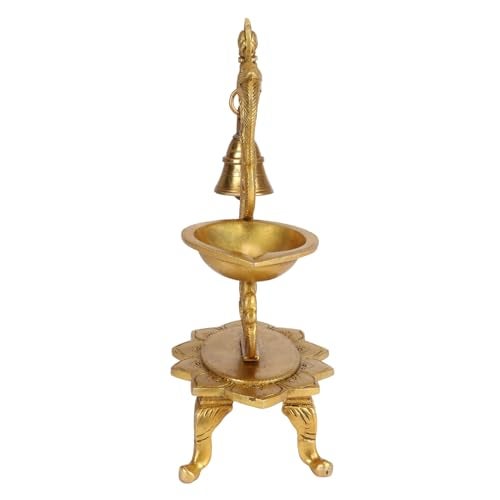 Kartique Brass Peacock-Theme Bell Diya (Gold_3 Inch X 5 Inch X 8 Inch) - Image 4