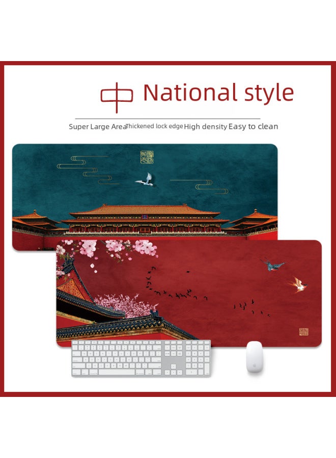 Oversized Mouse Pad Chinese Style National Tide Table Pad Keyboard Pad Beijing Forbidden City Red Wall Student Laptop Non-slip-Color:800*300*3mm-Pattern:Chinese Style-Koi Lotus - Image 2