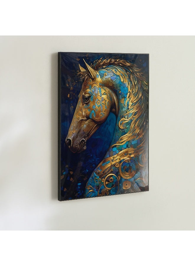 Home Box صورة فنية مؤطرة لخيول - ذهبية وزرقاء - 50x70 سم - Image 2