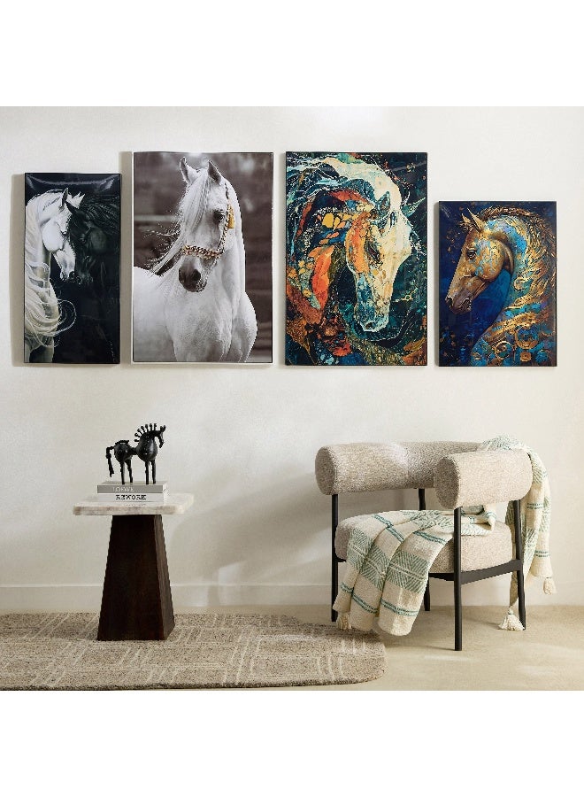 Home Box صورة فنية مؤطرة لخيول - ذهبية وزرقاء - 50x70 سم - Image 5