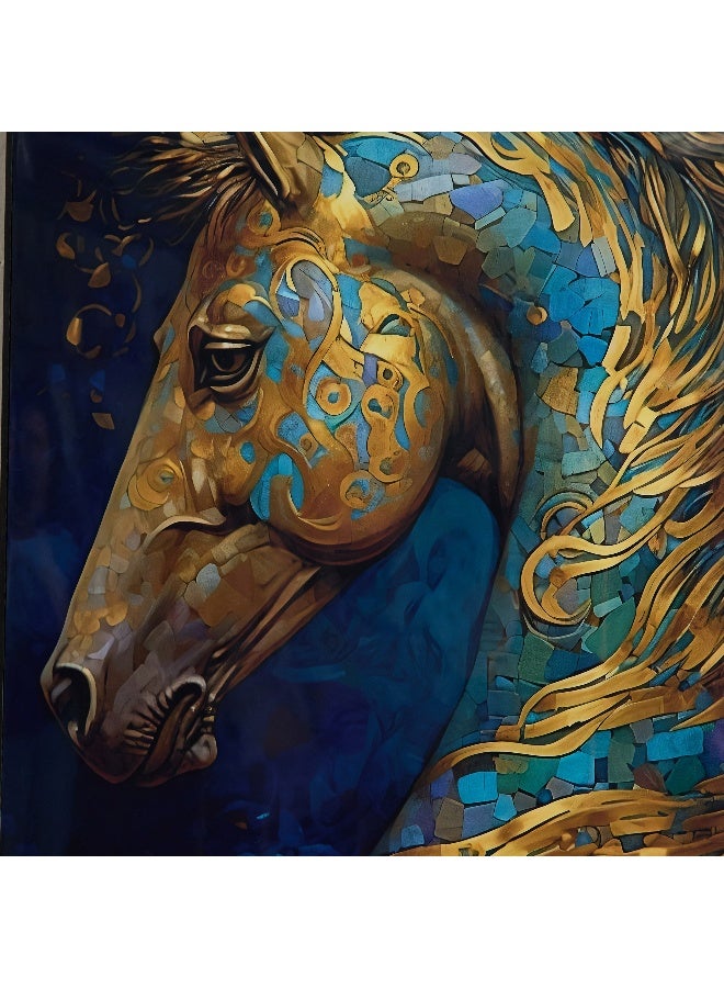 Home Box صورة فنية مؤطرة لخيول - ذهبية وزرقاء - 50x70 سم - Image 3