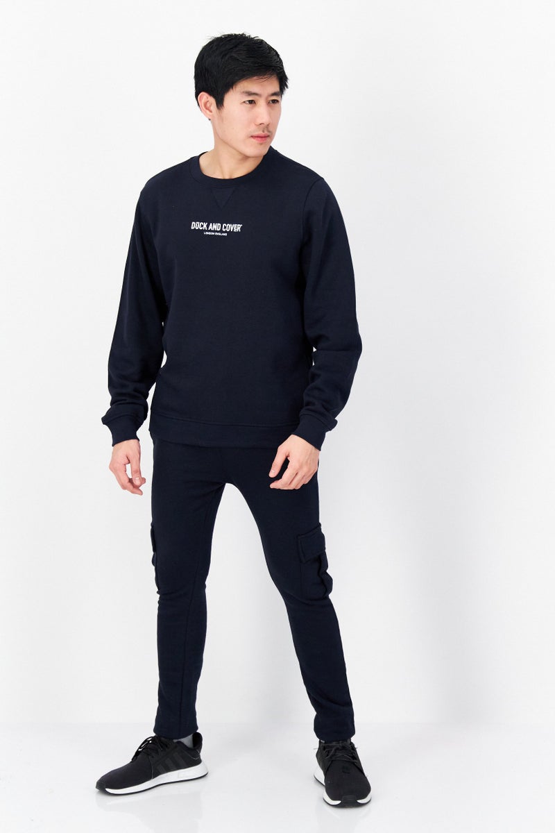 DUCK AND COVER Men 2 Pcs Crew Neck Brand Logo Sweatshirts And Cargo Jogger Pant, Navy Blue - Image 1