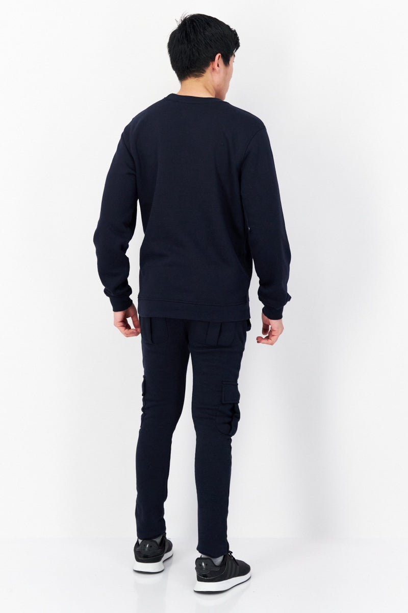 DUCK AND COVER Men 2 Pcs Crew Neck Brand Logo Sweatshirts And Cargo Jogger Pant, Navy Blue - Image 2