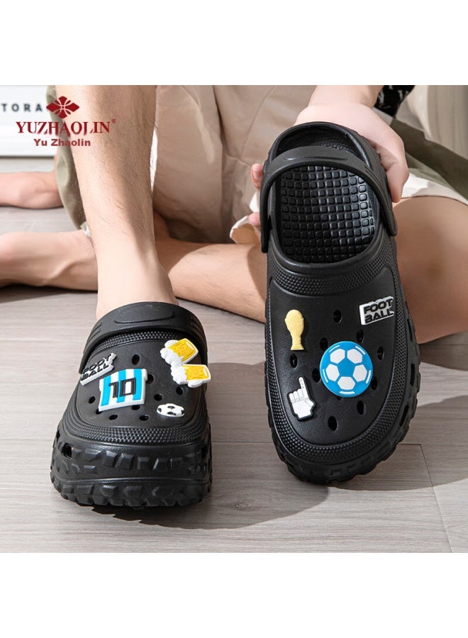 Yuzhaolin Men's Perforated Shoes, Outdoor Driving Sandals, Beach Shoes, Closed-toe Slippers, For Outdoor Wear, Yf093, Black - Image 3