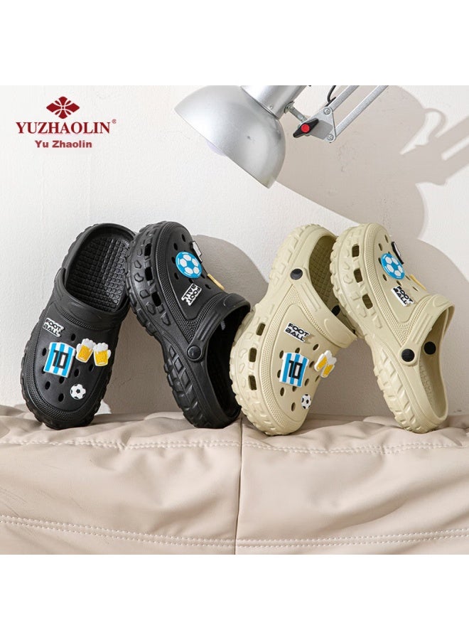 Yuzhaolin Men's Perforated Shoes, Outdoor Driving Sandals, Beach Shoes, Closed-toe Slippers, For Outdoor Wear, Yf093, Black - Image 4