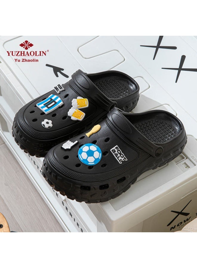 Yuzhaolin Men's Perforated Shoes, Outdoor Driving Sandals, Beach Shoes, Closed-toe Slippers, For Outdoor Wear, Yf093, Black - Image 5