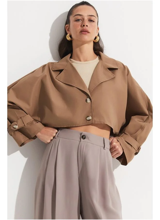 JUNE June Crop Trenchcoat Brown