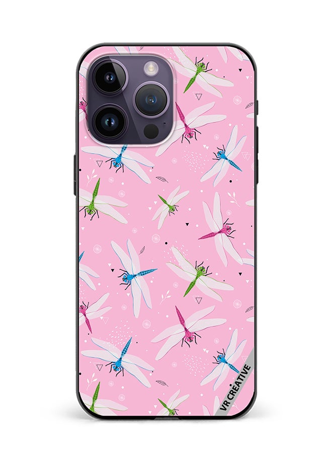 VR CREATIVE Protective Case Cover For Apple iPhone 16 Pro Max Dragonfly And Flowers Pattern On Pink Design Multicolour