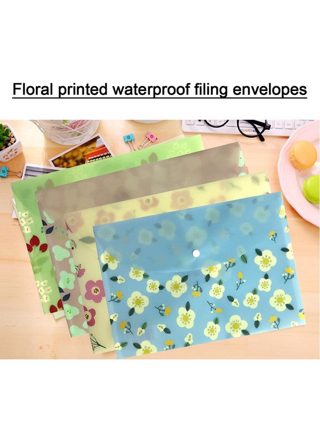 Yeebline Document Folder Yeebline 8 Pack Poly Envelopes Floral Printed Waterproof Letter Size Document Organizer Booklet File Paper Folders With Snap Button - Image 3