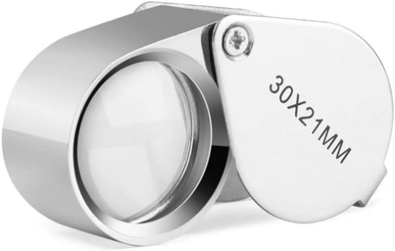 URBAN BOX Jewelers Loupe 30X 21mm Magnifying Portable Jewelry Magnifier Foldable Magnifying Glass, for Gems, Coins, Antiques, Stamps, Reading, Inspection, etc, Metal Body Silver - Image 1