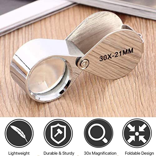 URBAN BOX Jewelers Loupe 30X 21mm Magnifying Portable Jewelry Magnifier Foldable Magnifying Glass, for Gems, Coins, Antiques, Stamps, Reading, Inspection, etc, Metal Body Silver - Image 5